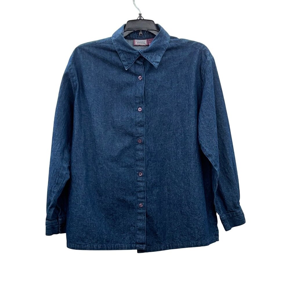 Vintage 90s Premier International Denim Blouse Womens M Removable Collar Pumpkin - Picture 3 of 16